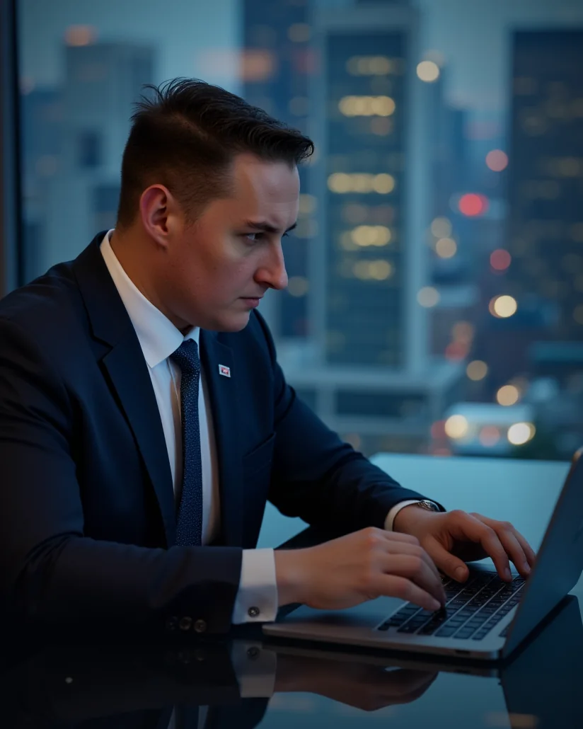 João Dalferth, fundador da Growtor, analisando um site no notebook
