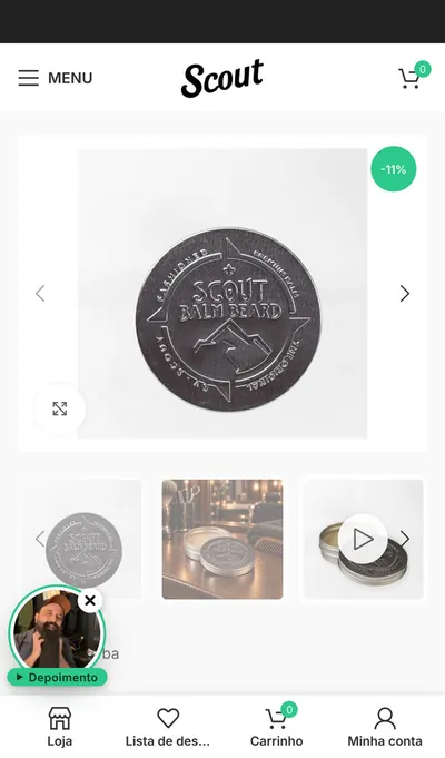 A mesma página de produto da Scout no celular