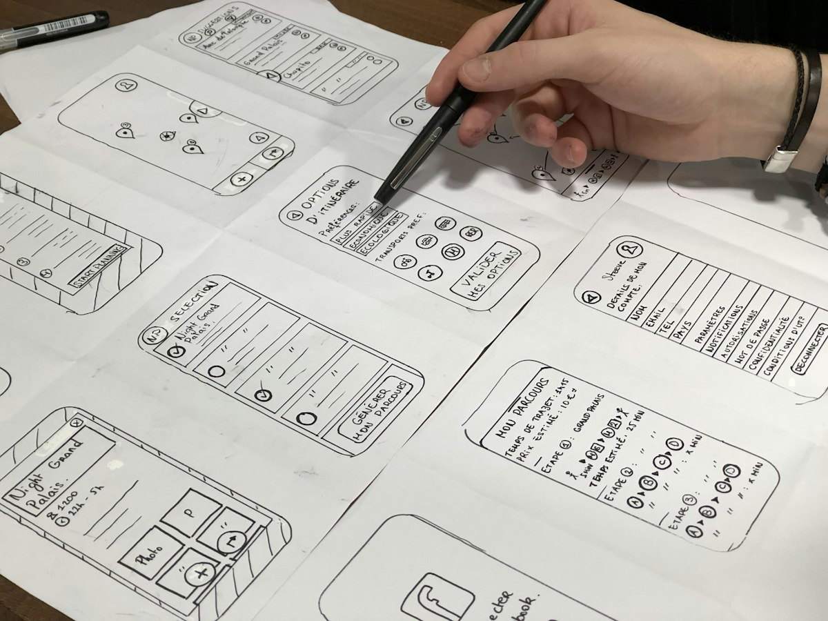 Wireframe da estrutura de uma landing page que converte desenhado no papel