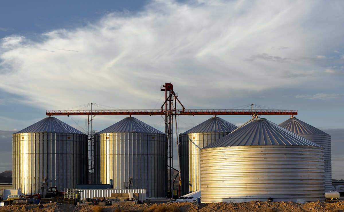 Silos de armazenagem de grãos de uma estrutura agroindustrial